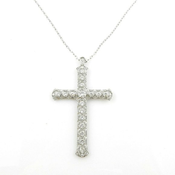 14K White Gold Large Diamond Cross Pendant Necklace 3.51cts JAGi cert #14328 - Picture 2 of 13